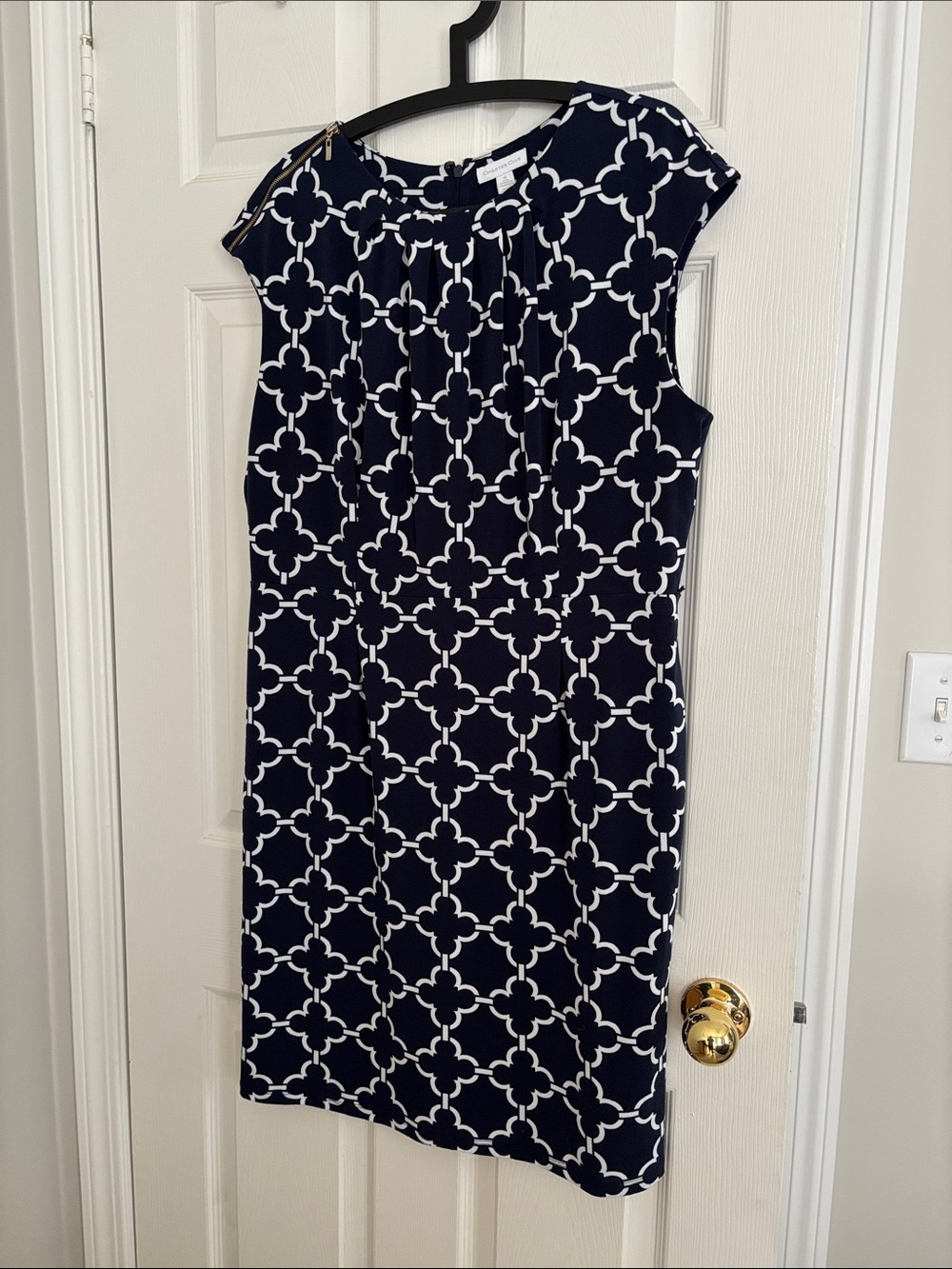Charter Club Navy & White Geometric Cap-Sleeve Midi Dress